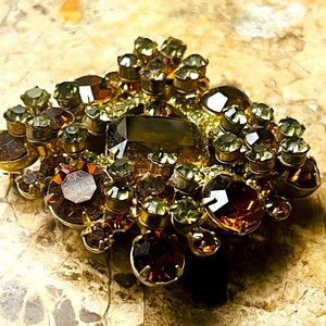 Vintage Juliana Topaz /smokey And Gray Rhinestone Brooch